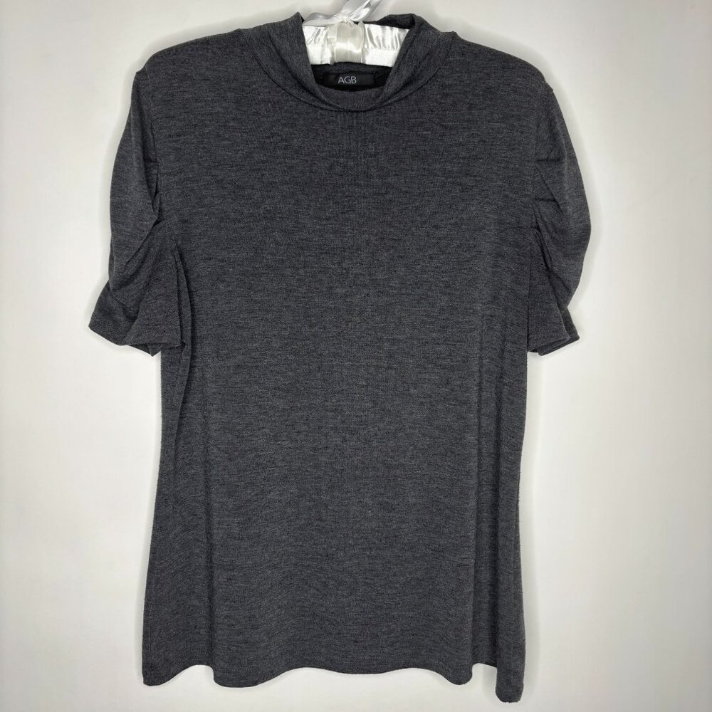 AGB Vintage Heather Gray Mock Turtleneck Ruched Short Sleeve Women's Medium